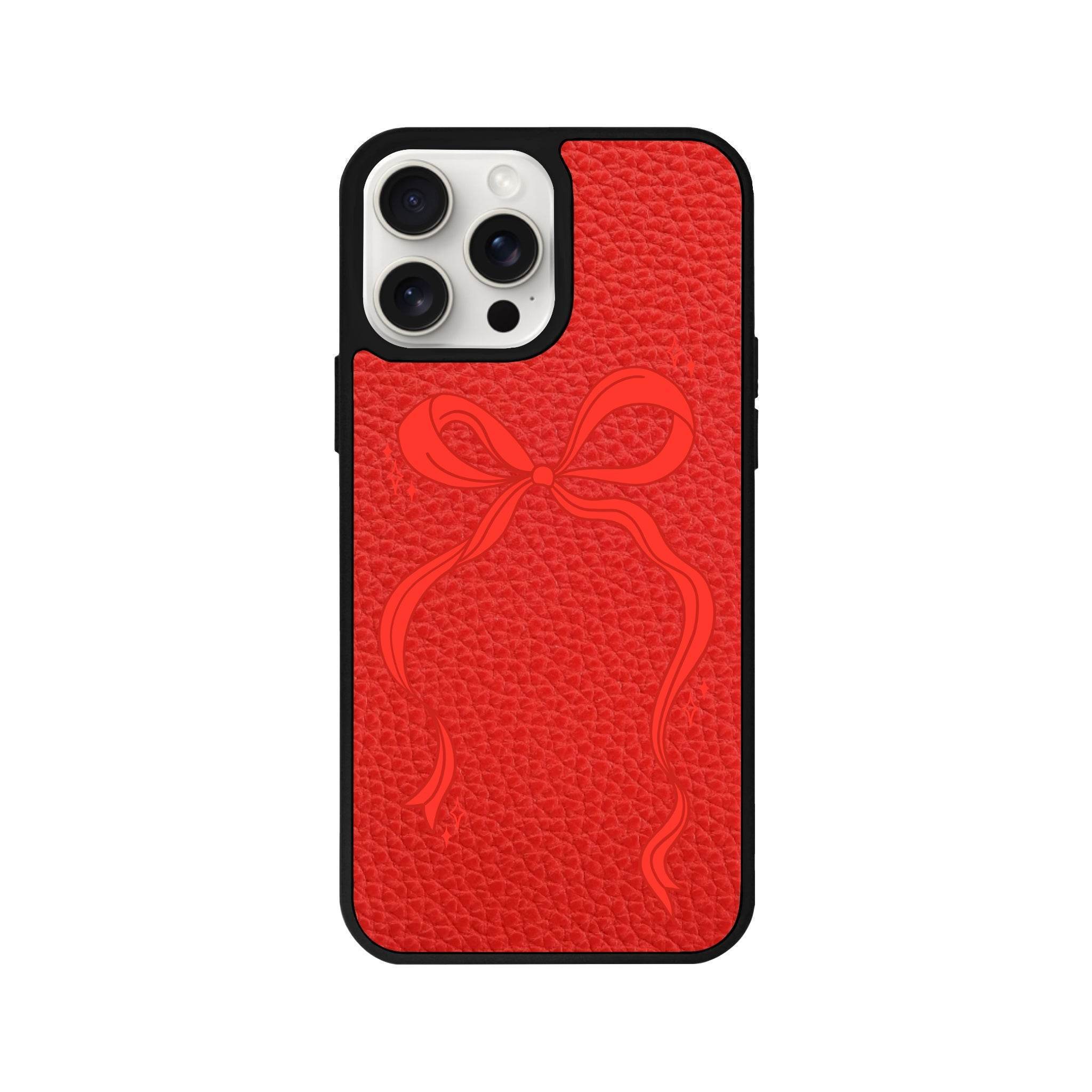 iPhone 14 Plus Red Bow Leather Vegan Deri Telefon Kılıfı - SUMTHINCS