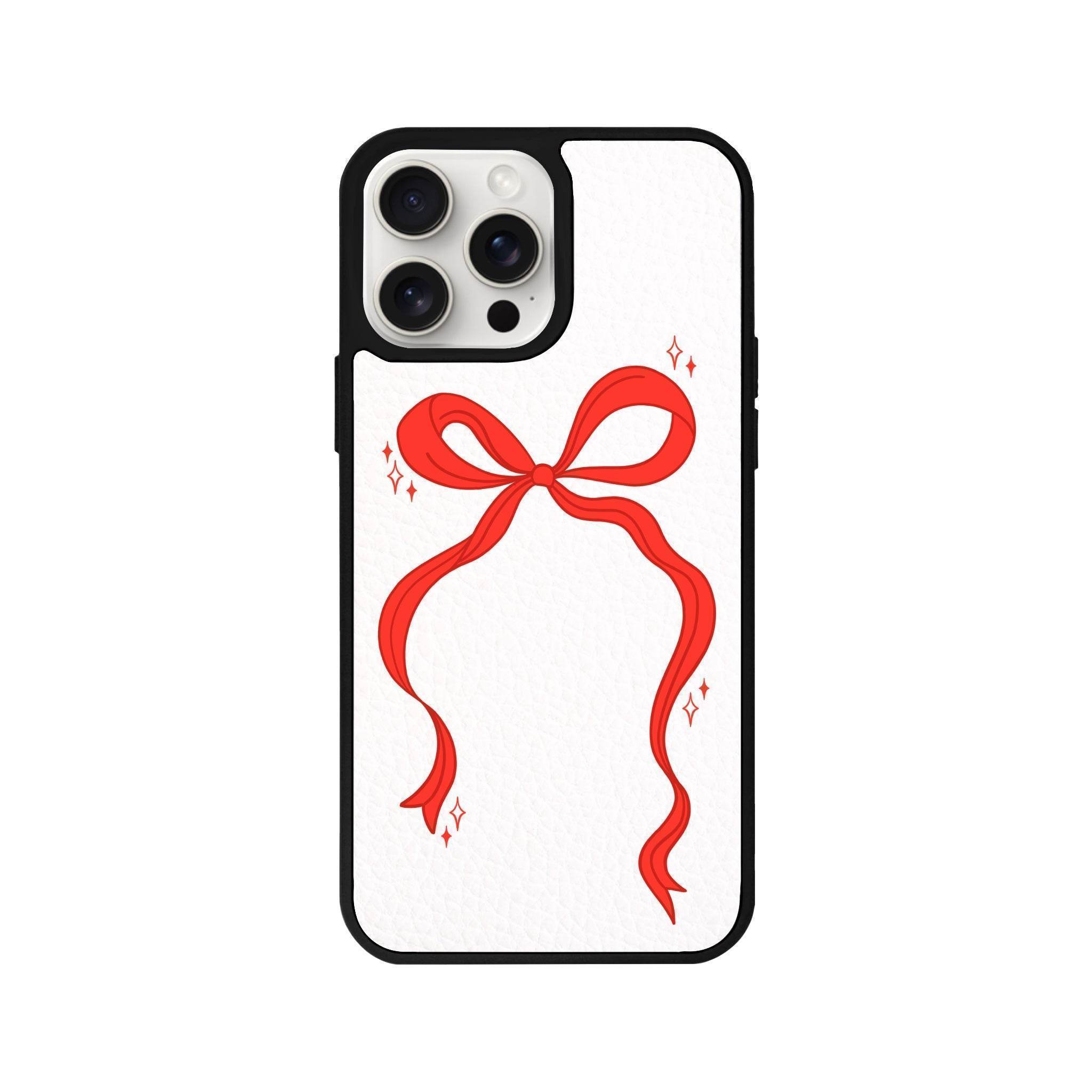 iPhone 14 Plus Red Bow Leather Vegan Deri Telefon Kılıfı - SUMTHINCS