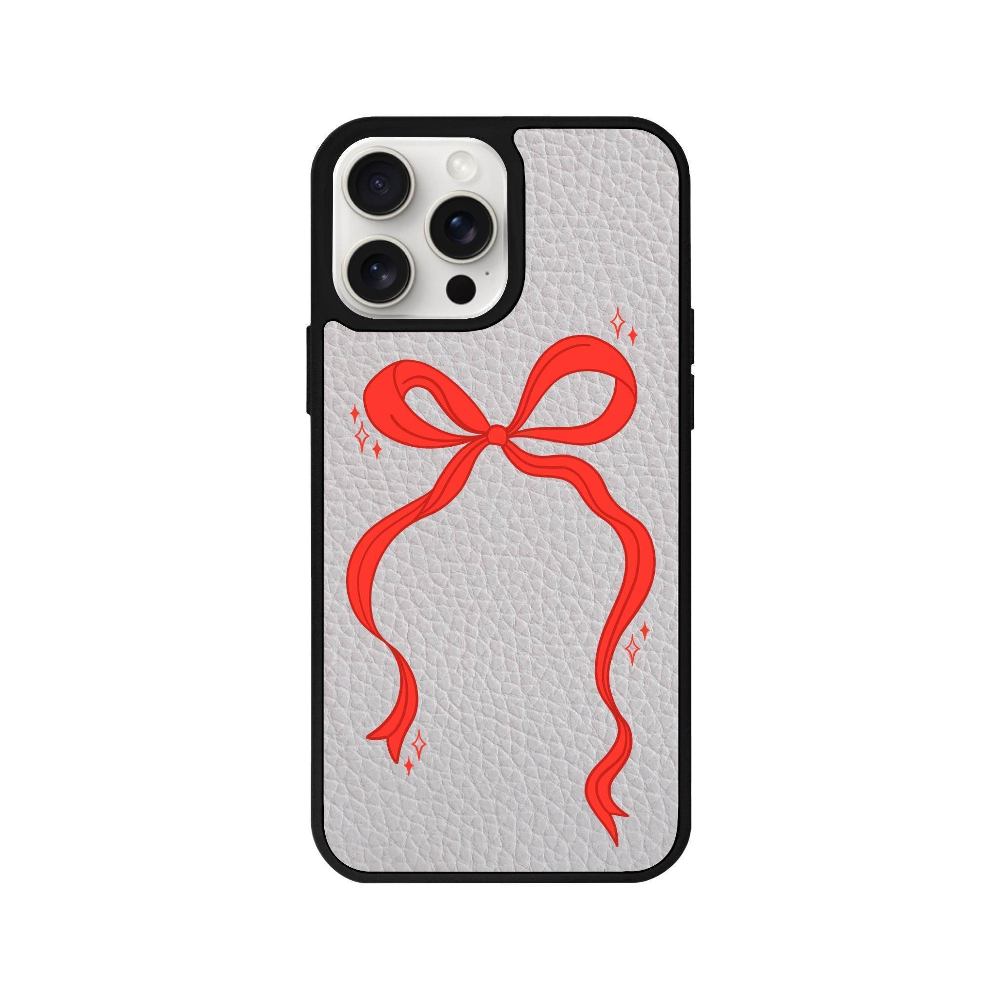 iPhone 14 Plus Red Bow Leather Vegan Deri Telefon Kılıfı - SUMTHINCS