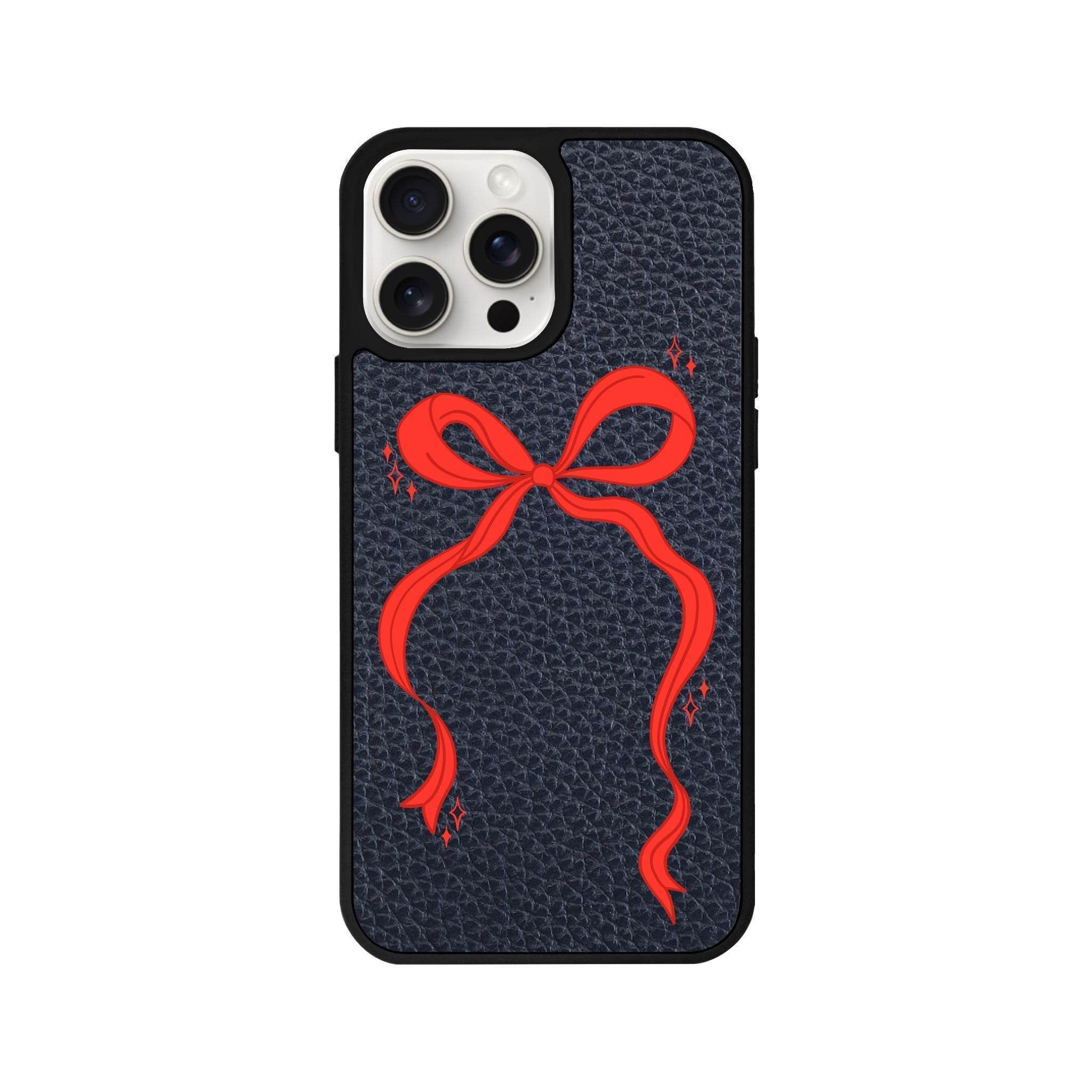 iPhone 14 Plus Red Bow Leather Vegan Deri Telefon Kılıfı - SUMTHINCS