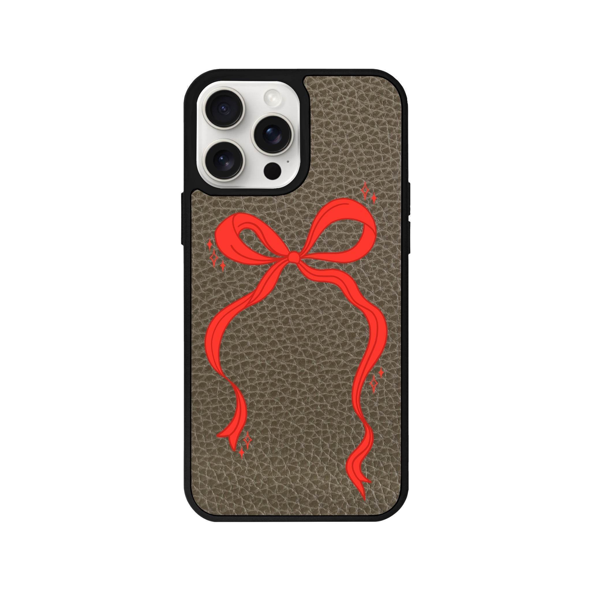 iPhone 14 Plus Red Bow Leather Vegan Deri Telefon Kılıfı - SUMTHINCS