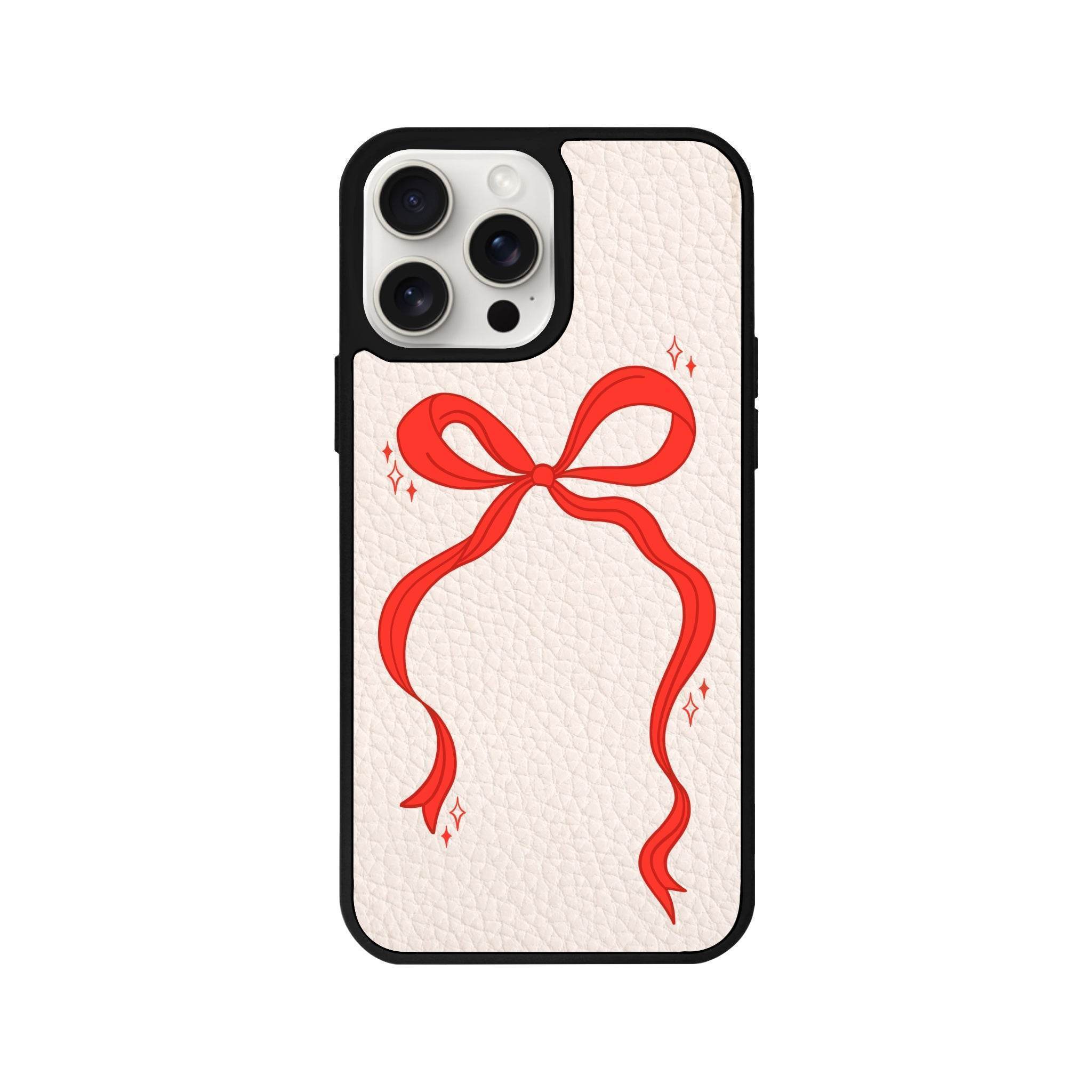 iPhone 14 Plus Red Bow Leather Vegan Deri Telefon Kılıfı - SUMTHINCS