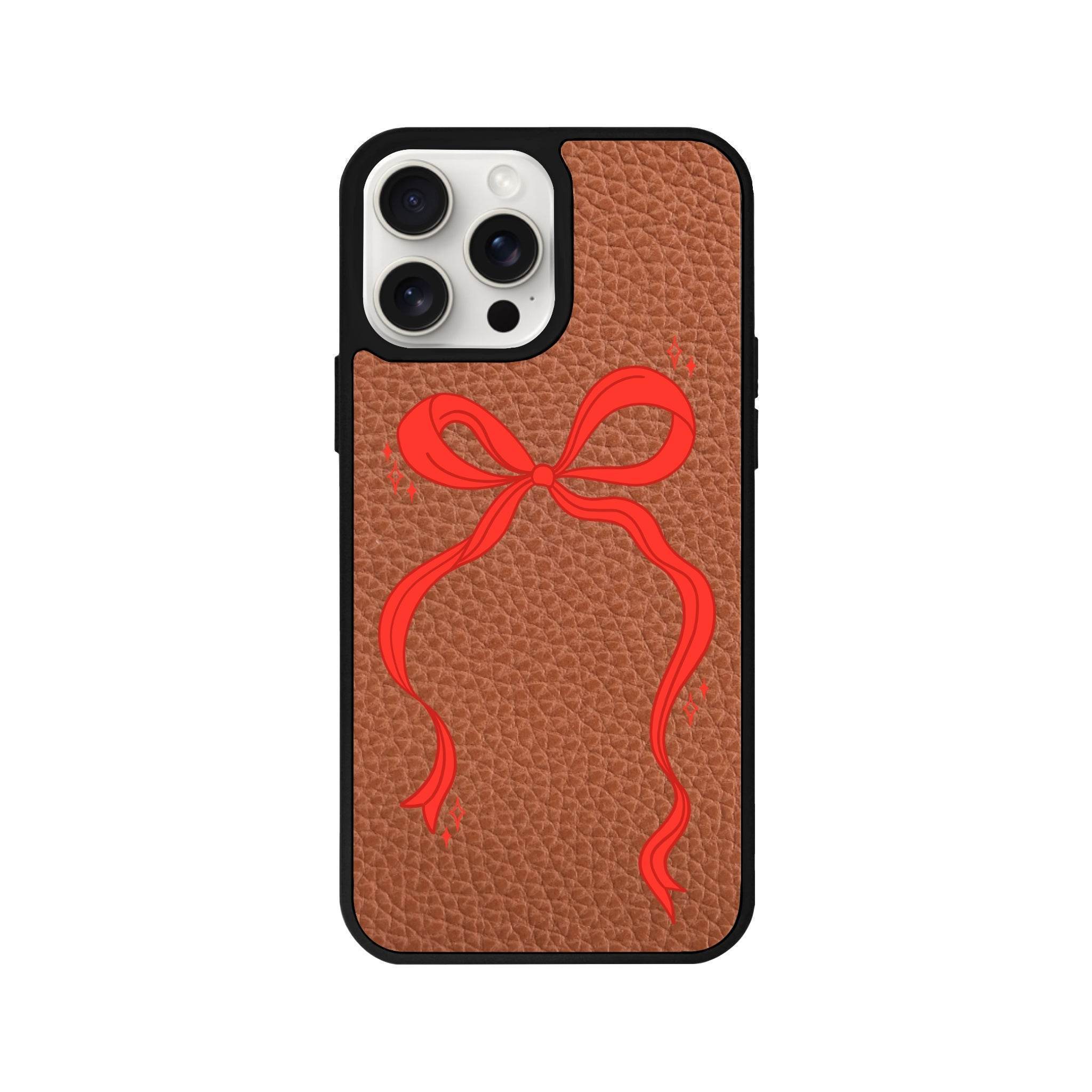 iPhone 14 Plus Red Bow Leather Vegan Deri Telefon Kılıfı - SUMTHINCS