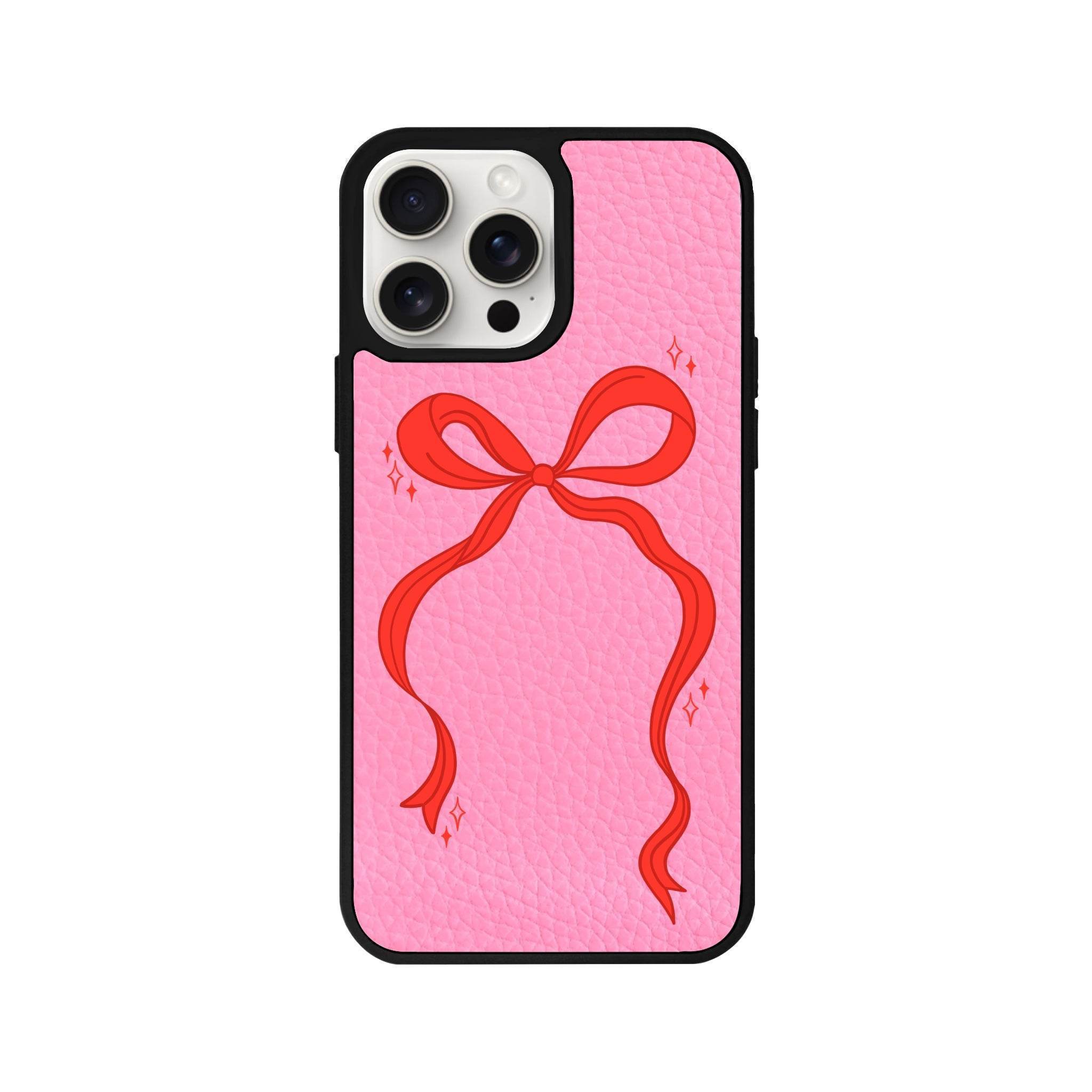 iPhone 14 Plus Red Bow Leather Vegan Deri Telefon Kılıfı - SUMTHINCS