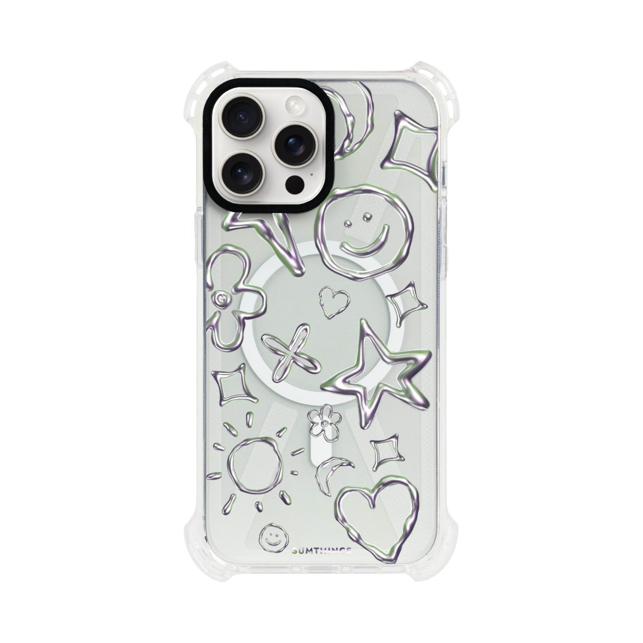 iPhone 15 Plus Silver Doodles Bumper Magsafe Şeffaf Telefon Kılıfı - SUMTHINCS