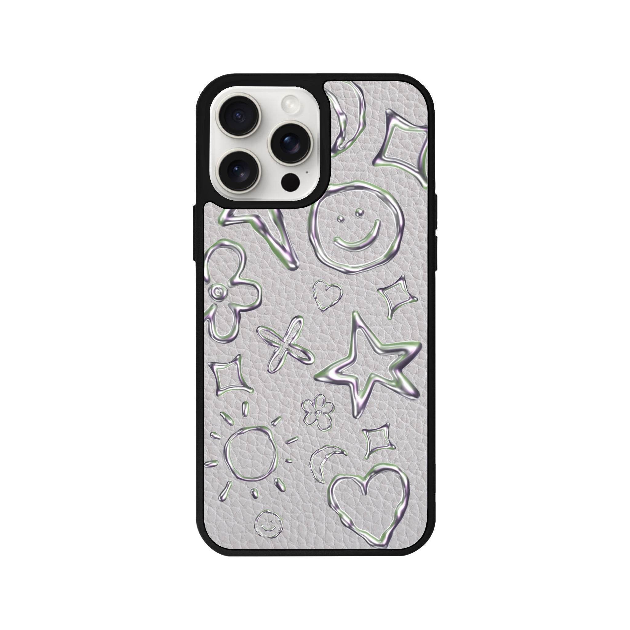 iPhone 14 Plus Silver Doodles Leather Vegan Deri Telefon Kılıfı - SUMTHINCS