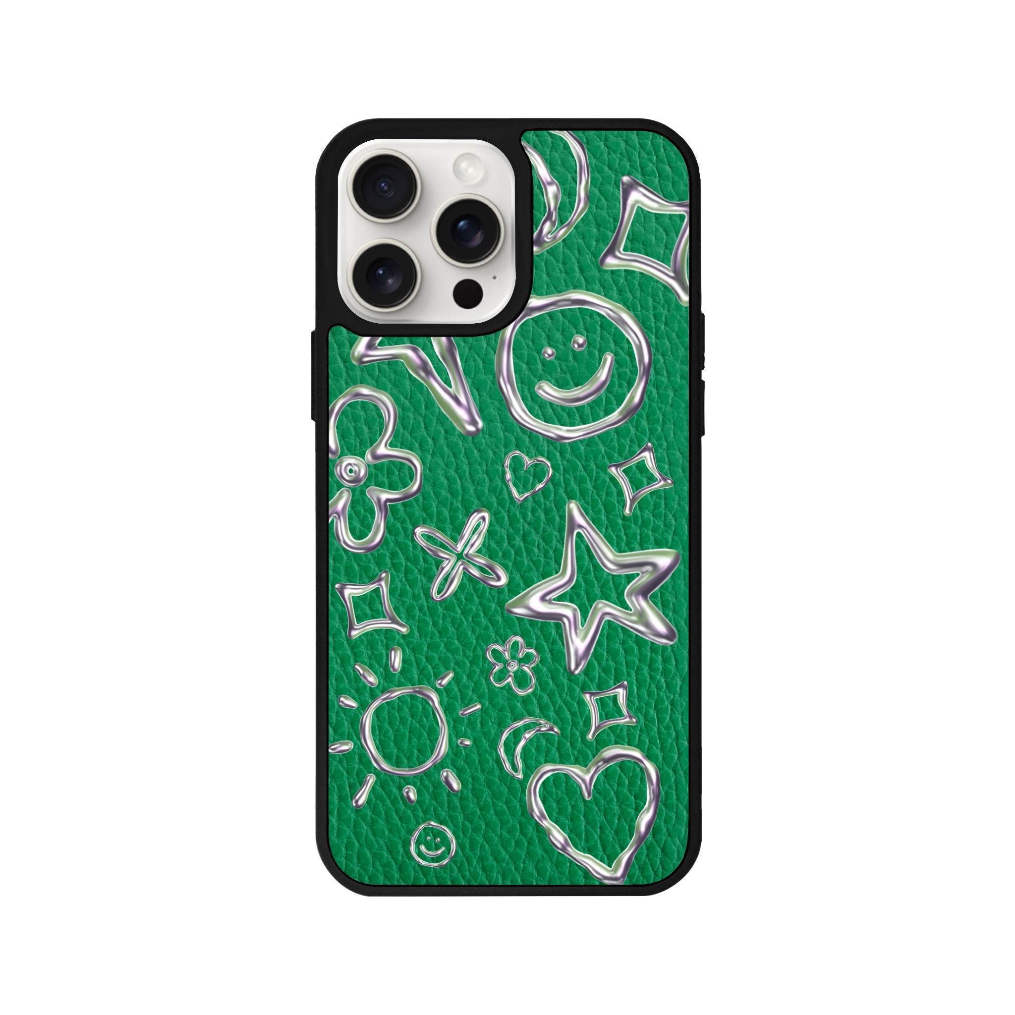 iPhone 14 Plus Silver Doodles Leather Vegan Deri Telefon Kılıfı - SUMTHINCS
