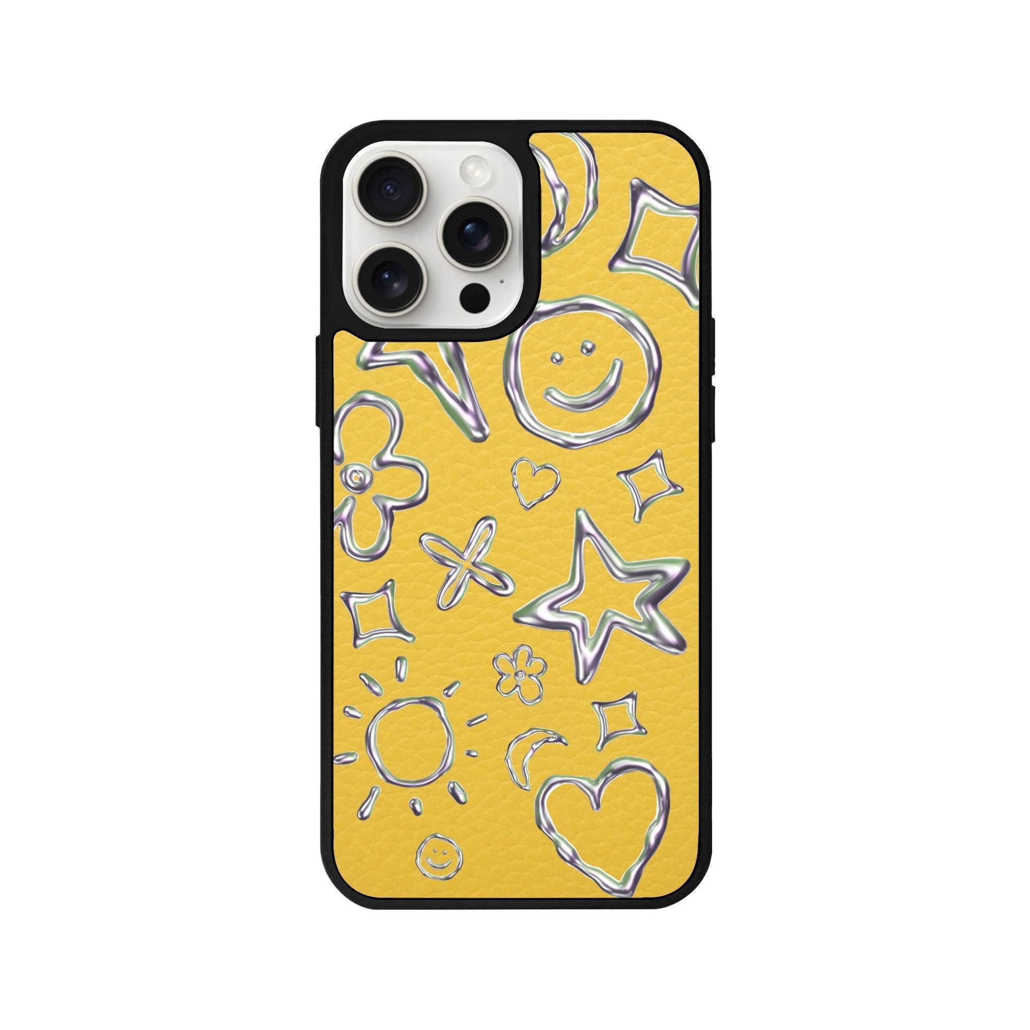iPhone 14 Plus Silver Doodles Leather Vegan Deri Telefon Kılıfı - SUMTHINCS