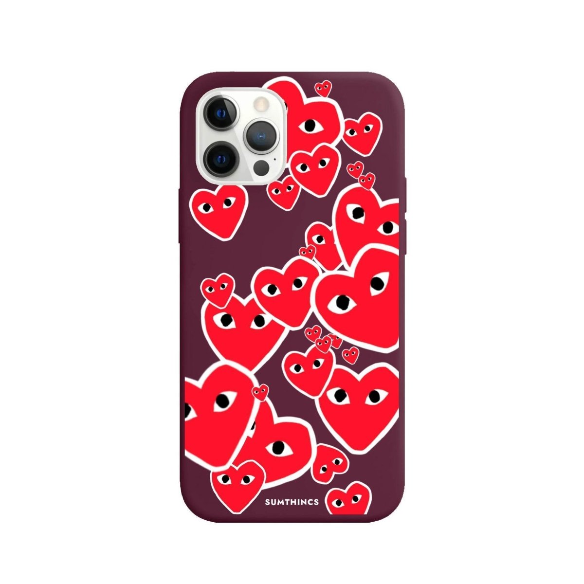 iPhone 11 Pro Max Hearts Premium Telefon Kılıfı Bordo - SUMTHINCS