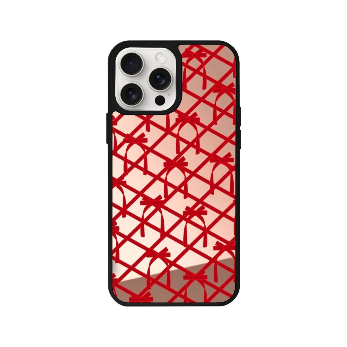 iPhone 12 Ribbon Grid Mirror Aynalı Telefon Kılıfı Metalik Pembe - SUMTHINCS