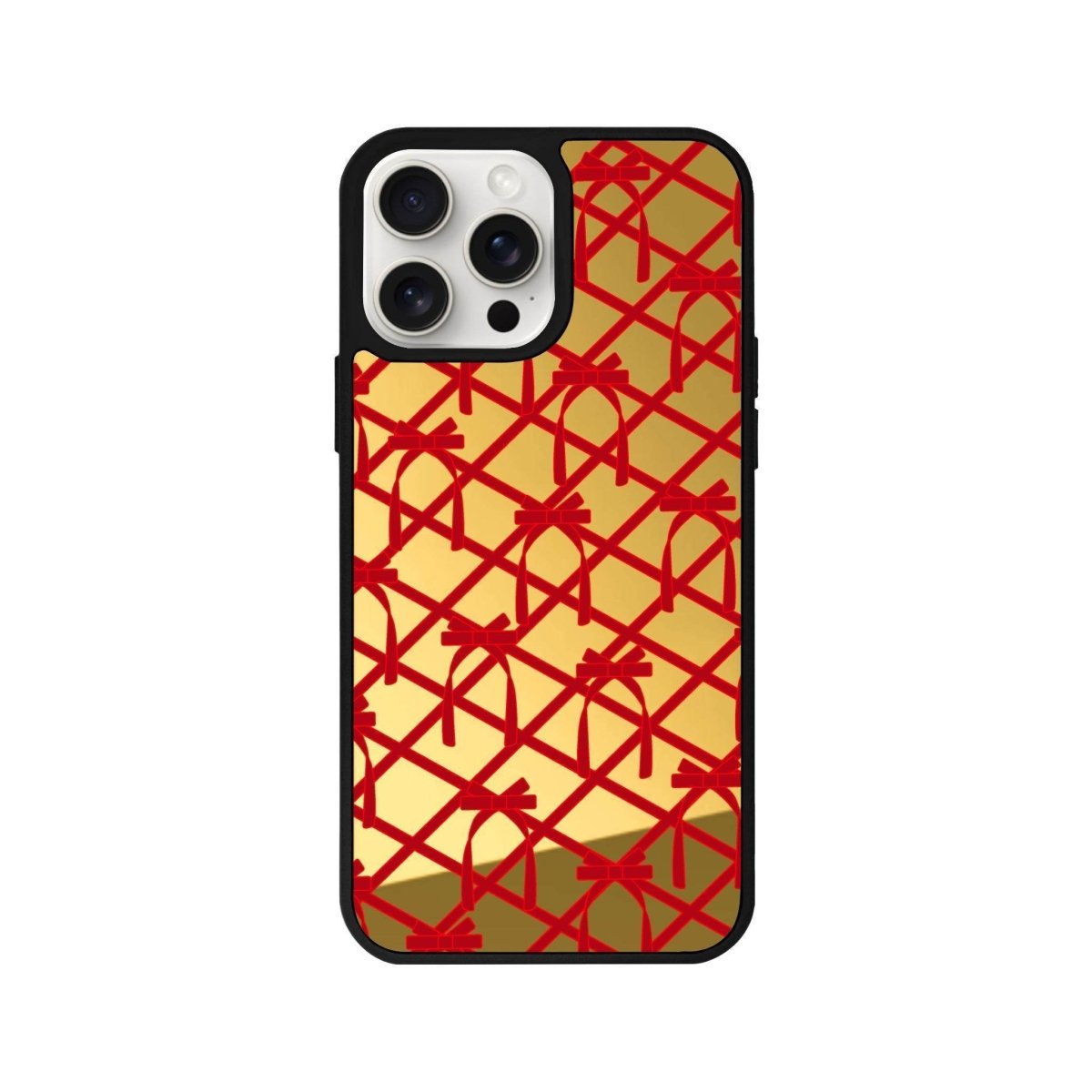 iPhone 12 Ribbon Grid Mirror Aynalı Telefon Kılıfı Altın - SUMTHINCS