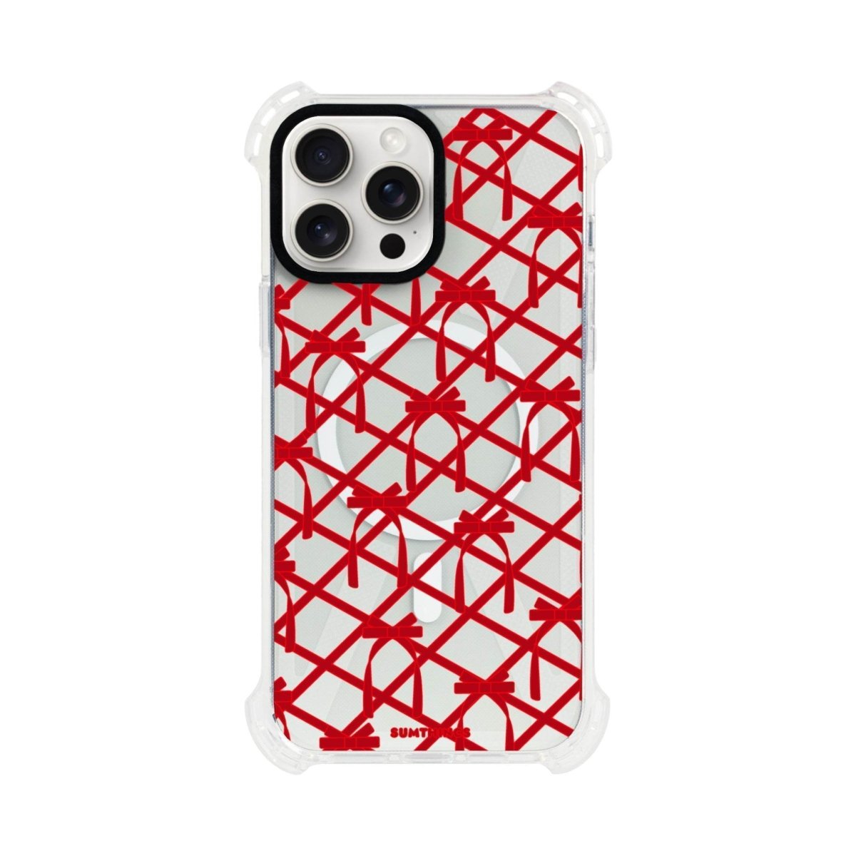 iPhone 13 Ribbon Grid Bumper Magsafe Şeffaf Telefon Kılıfı Beyaz Şeffaf - SUMTHINCS