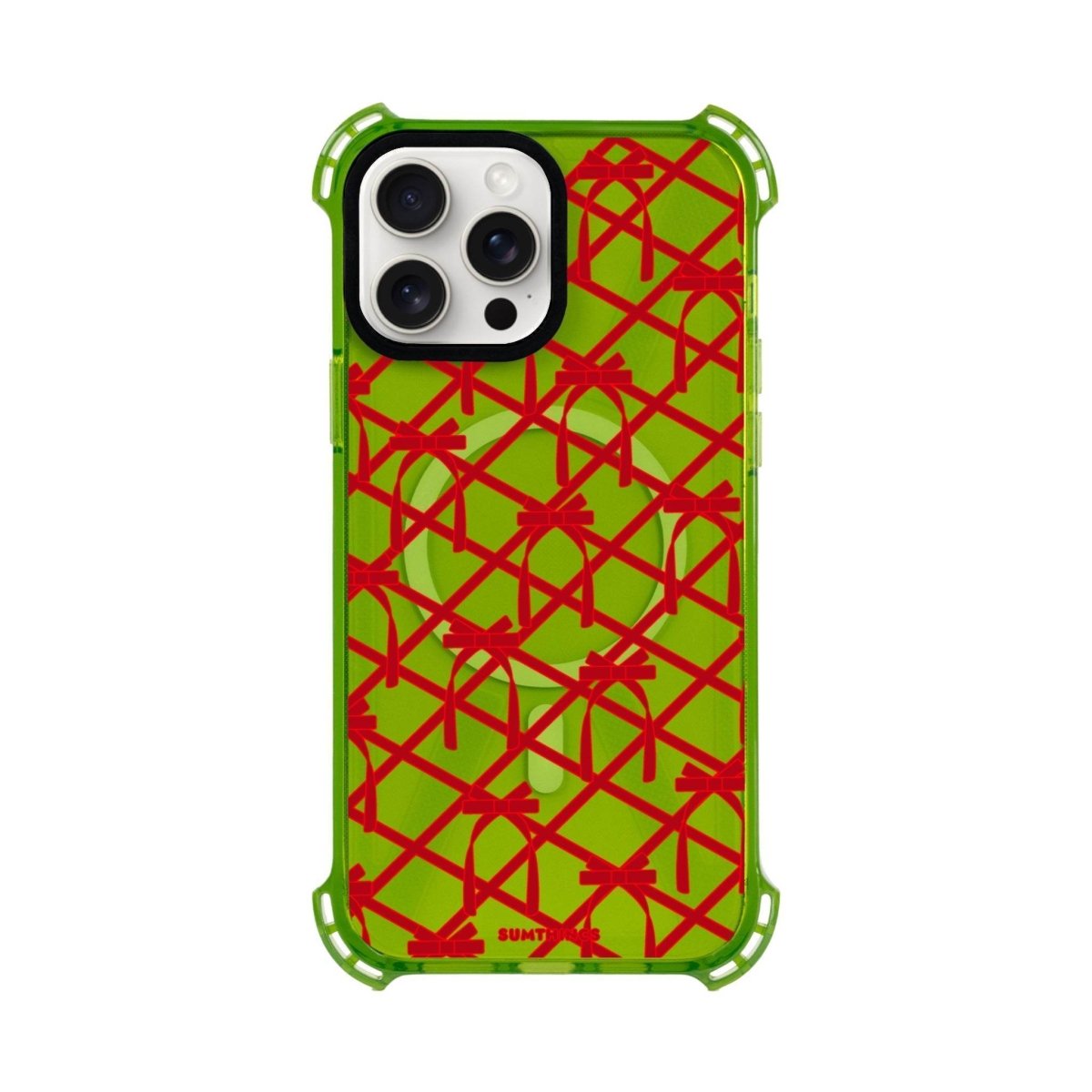 iPhone 13 Ribbon Grid Bumper Magsafe Şeffaf Telefon Kılıfı Yeşil - SUMTHINCS