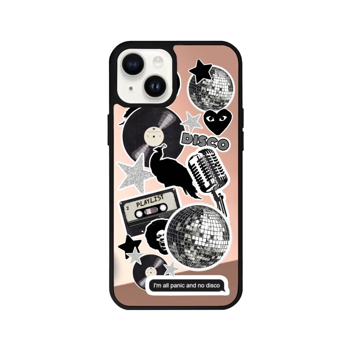 iPhone 14 Plus Disco Stickers Mirror Aynalı Telefon Kılıfı Metalik Pembe - SUMTHINCS