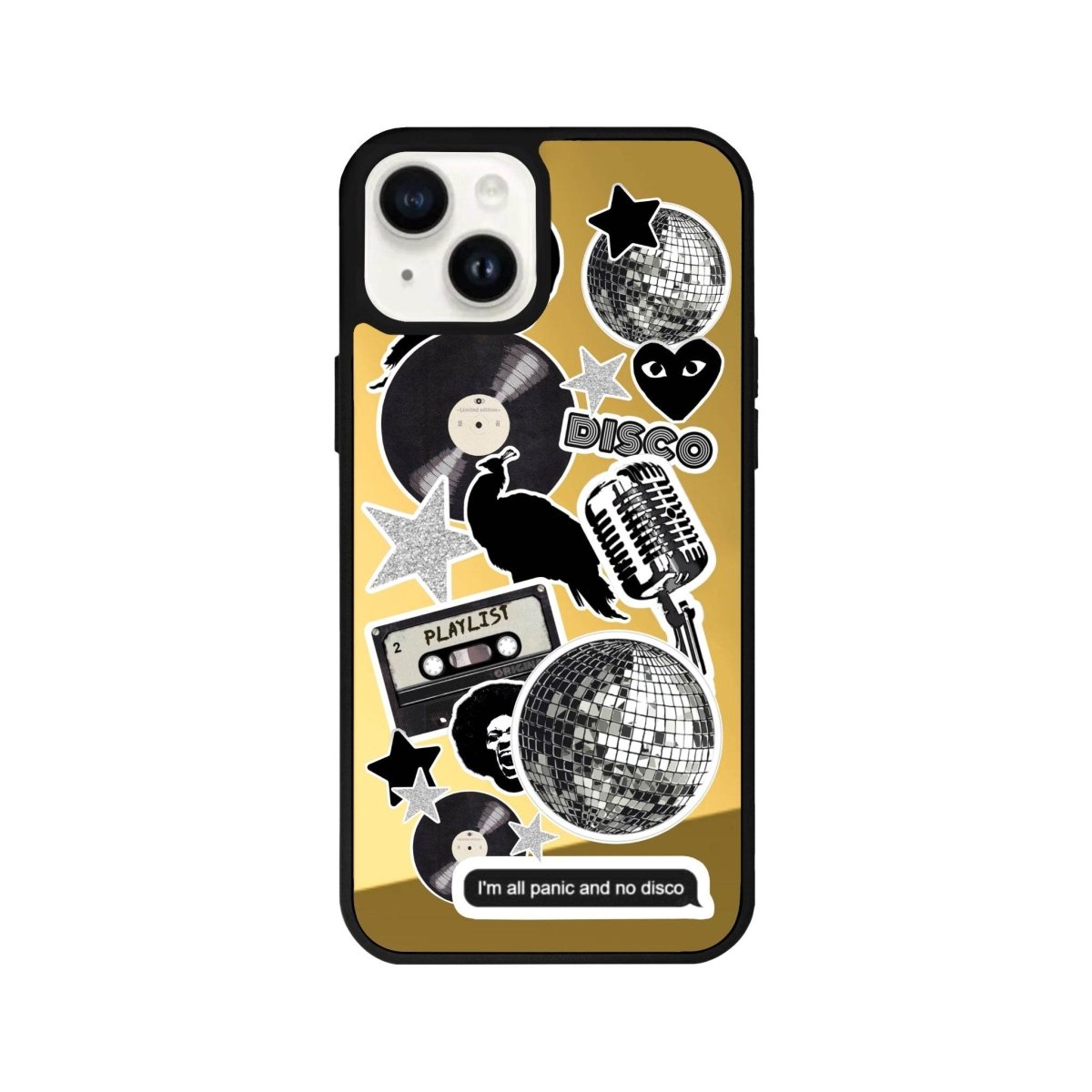 iPhone 14 Plus Disco Stickers Mirror Aynalı Telefon Kılıfı Altın - SUMTHINCS