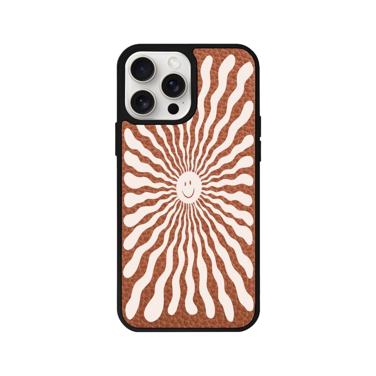 iPhone 14 Plus Happy Little Sun Leather Vegan Deri Telefon Kılıfı Kahverengi - SUMTHINCS