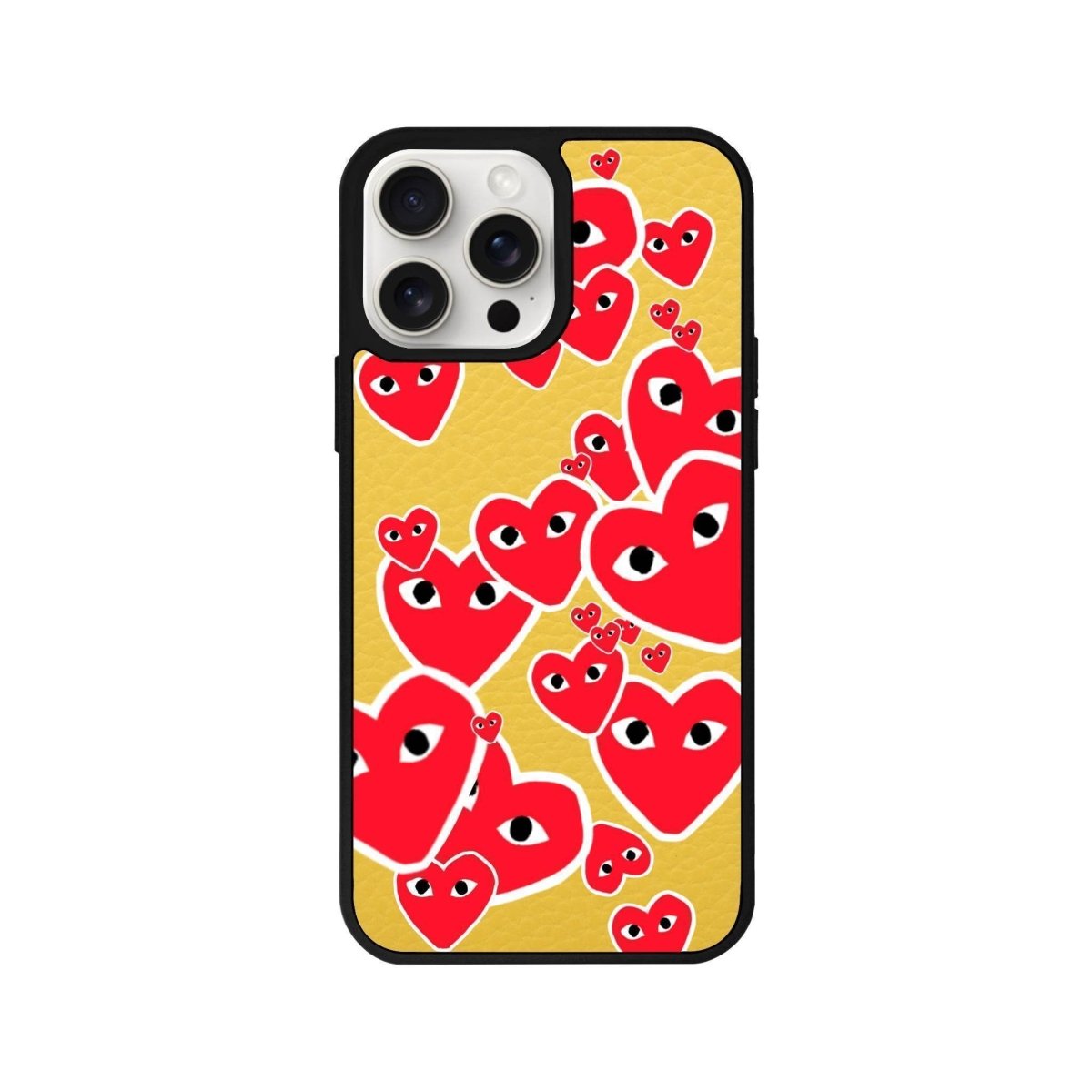 iPhone 14 Plus Hearts Leather Vegan Deri Telefon Kılıfı Sarı - SUMTHINCS