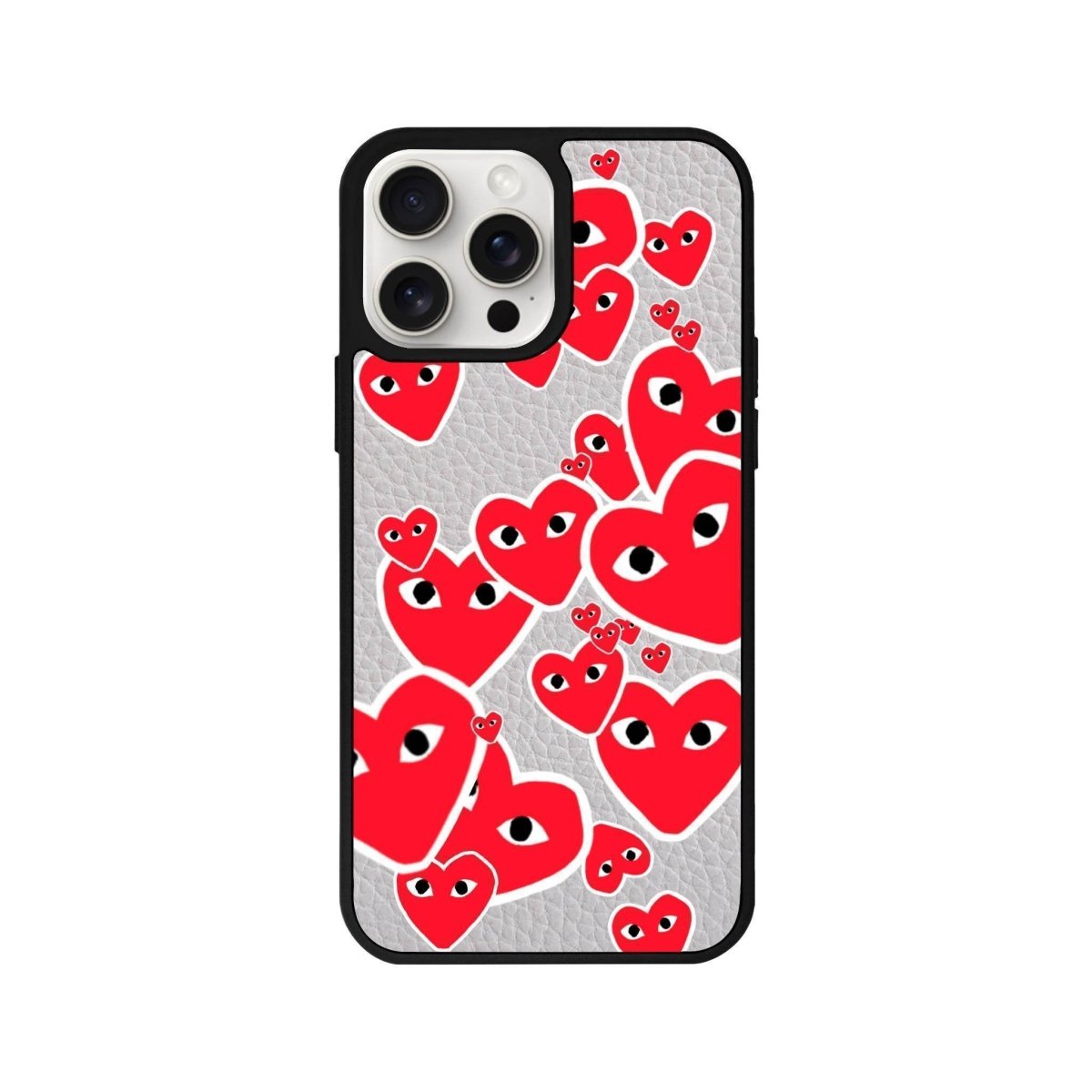 iPhone 14 Plus Hearts Leather Vegan Deri Telefon Kılıfı Gri - SUMTHINCS