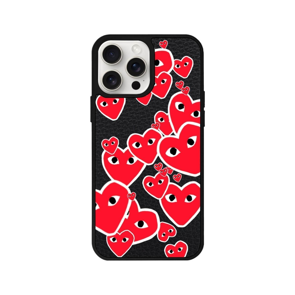 iPhone 14 Plus Hearts Leather Vegan Deri Telefon Kılıfı Siyah - SUMTHINCS