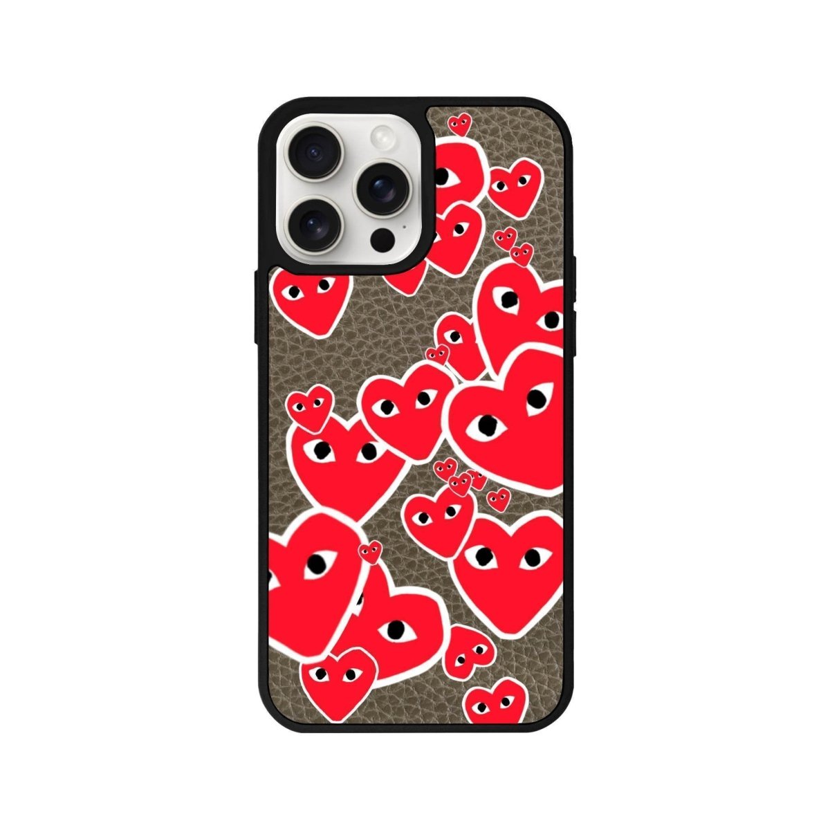 iPhone 14 Plus Hearts Leather Vegan Deri Telefon Kılıfı Haki - SUMTHINCS