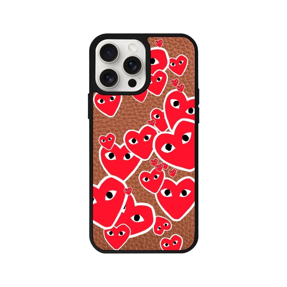 iPhone 14 Plus Hearts Leather Vegan Deri Telefon Kılıfı Kahverengi - SUMTHINCS