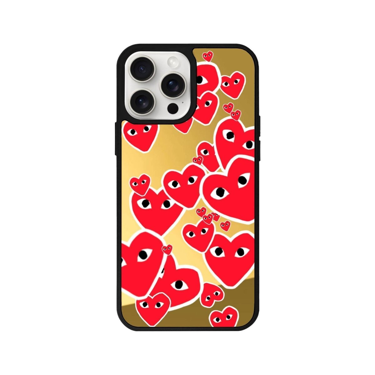 iPhone 14 Plus Hearts Mirror Aynalı Telefon Kılıfı Altın - SUMTHINCS