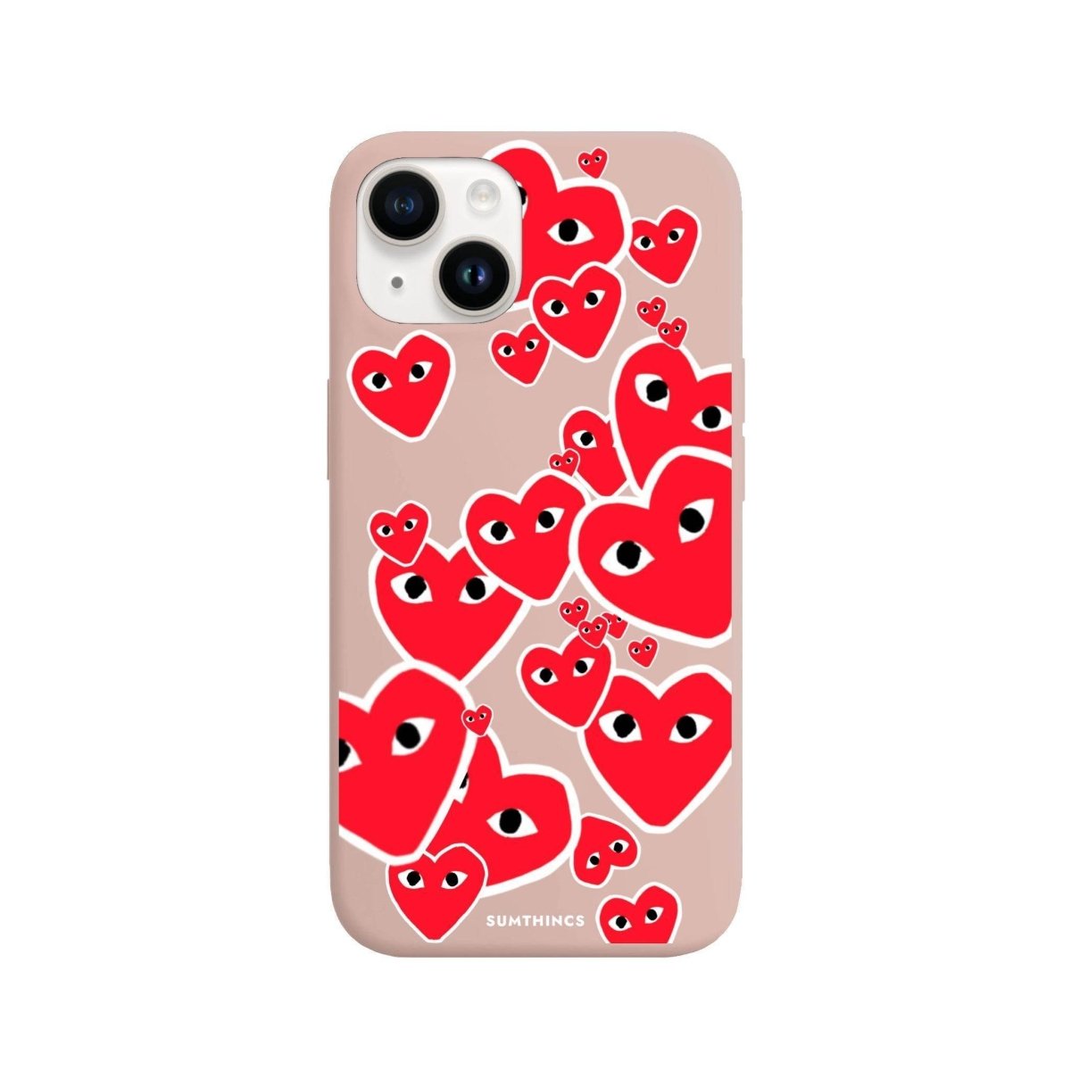 iPhone 14 Plus Hearts Premium Telefon Kılıfı Bej - SUMTHINCS