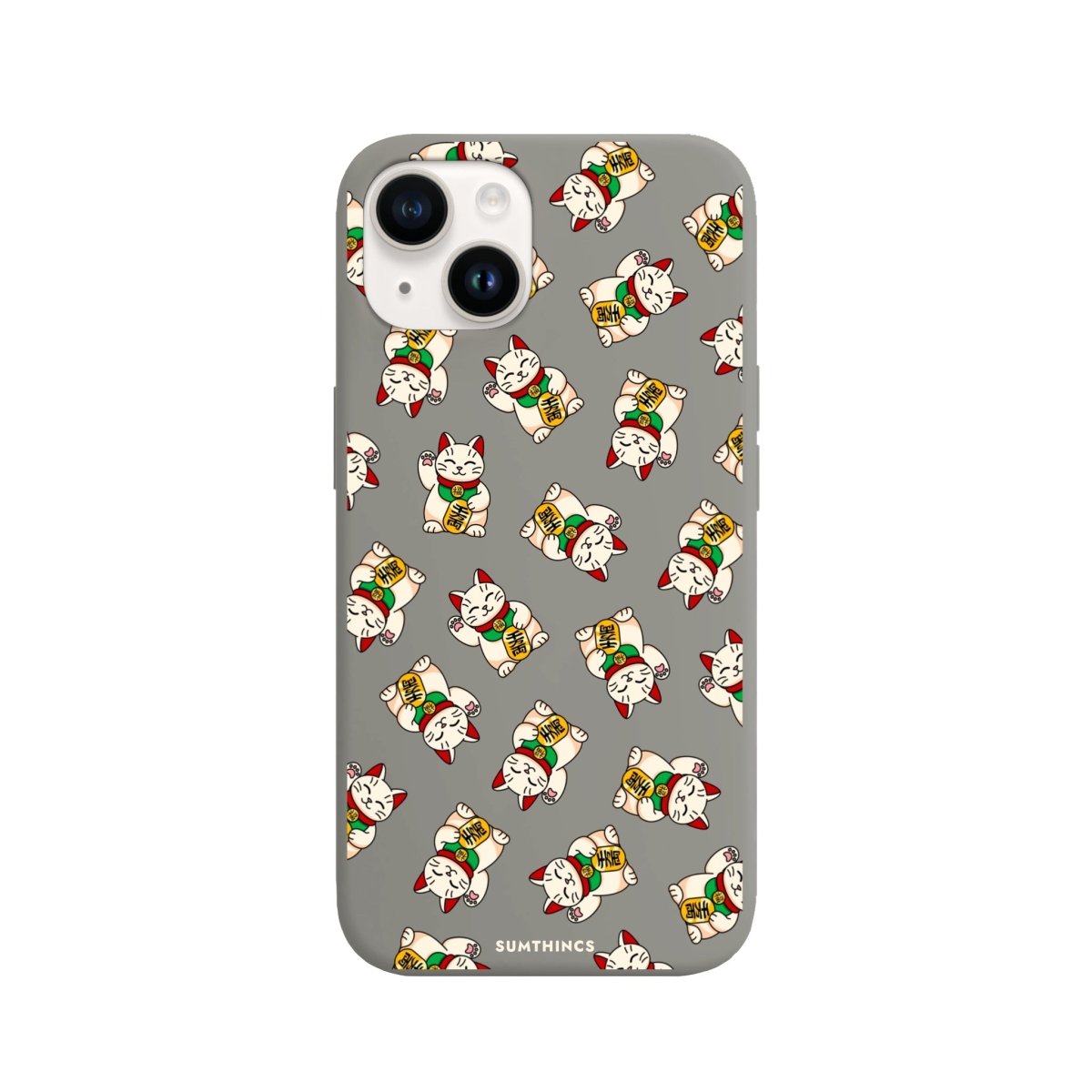 iPhone 14 Plus Maneki Neko Premium Telefon Kılıfı Gri - SUMTHINCS