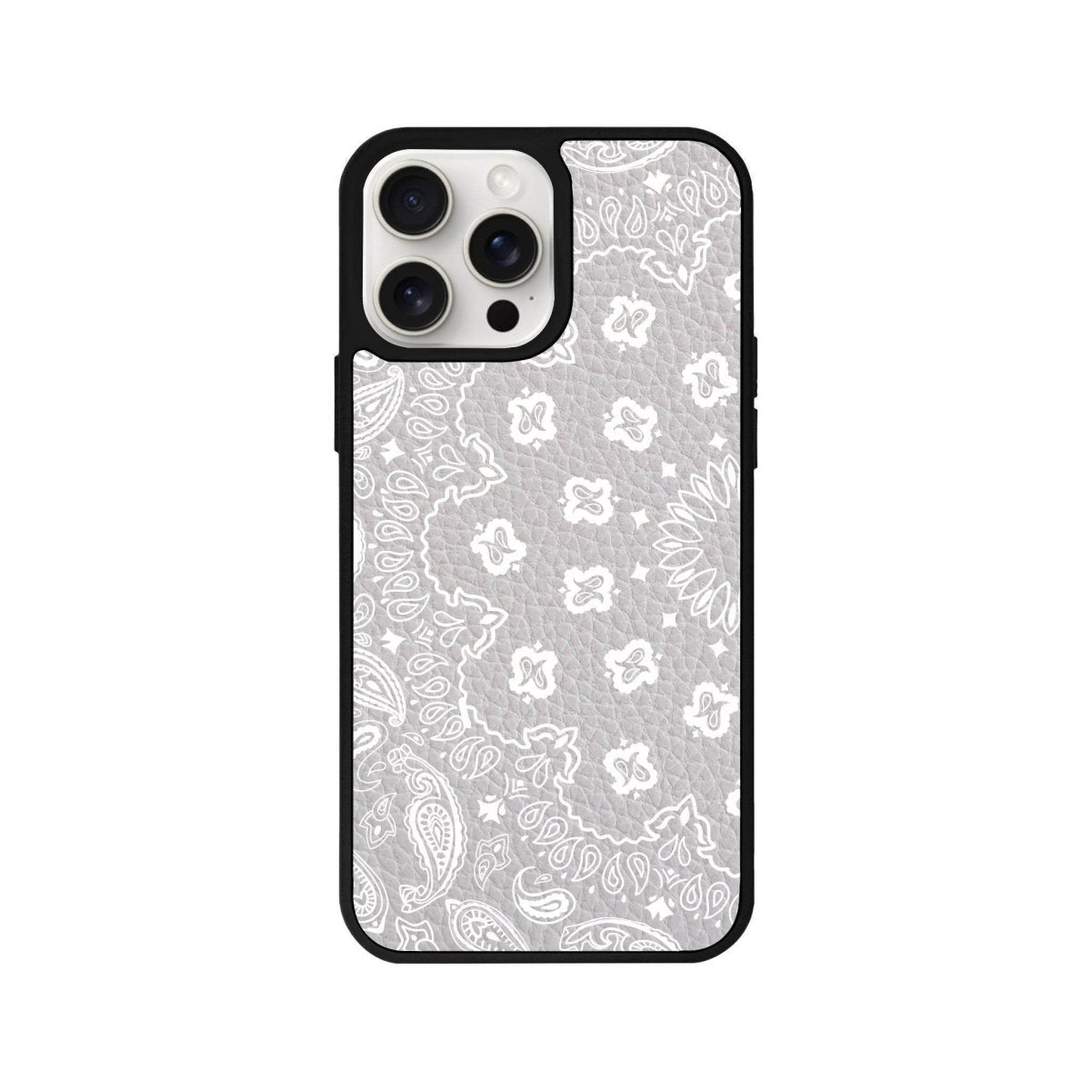 iPhone 14 Plus Paisley Leather Vegan Deri Telefon Kılıfı Gri - SUMTHINCS