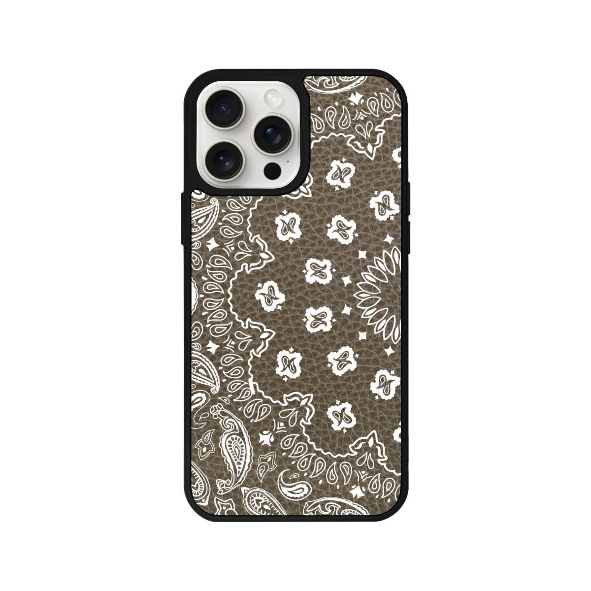 iPhone 14 Plus Paisley Leather Vegan Deri Telefon Kılıfı Haki - SUMTHINCS