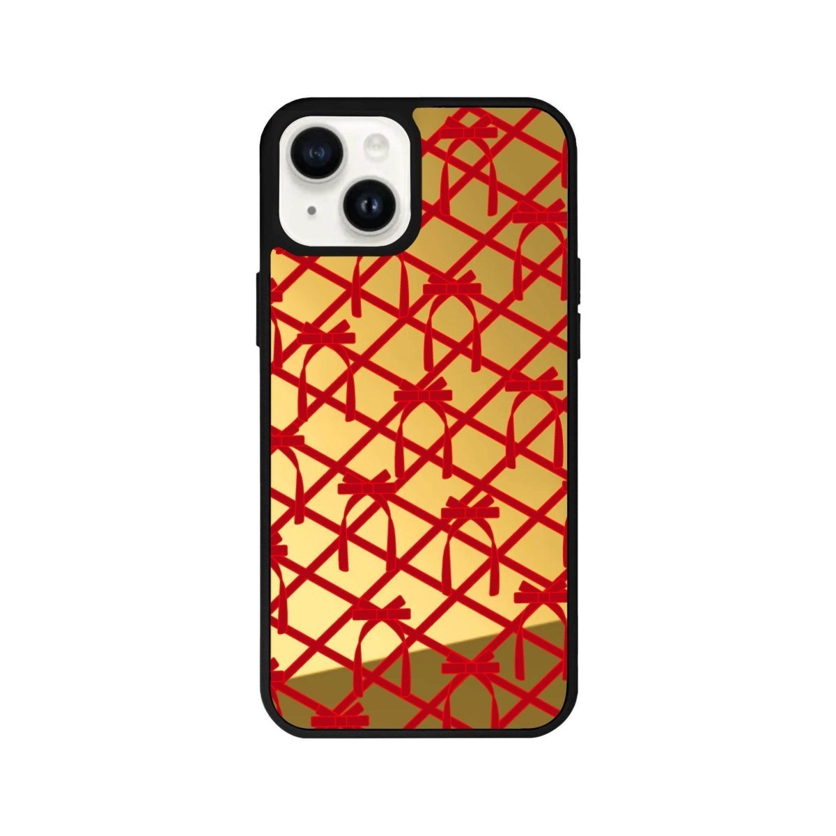 iPhone 14 Plus Ribbon Grid Mirror Aynalı Telefon Kılıfı Altın - SUMTHINCS