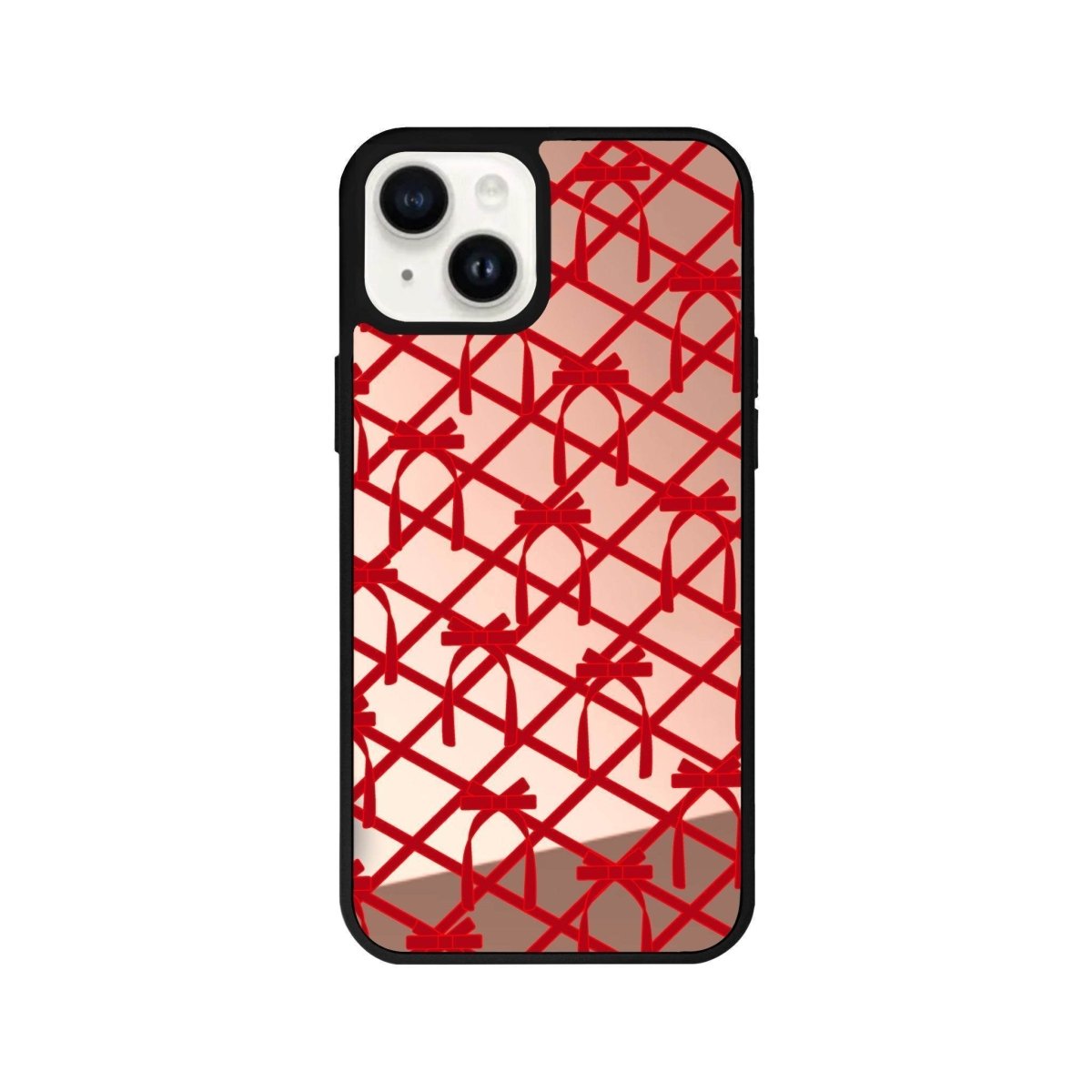 iPhone 14 Plus Ribbon Grid Mirror Aynalı Telefon Kılıfı Metalik Pembe - SUMTHINCS