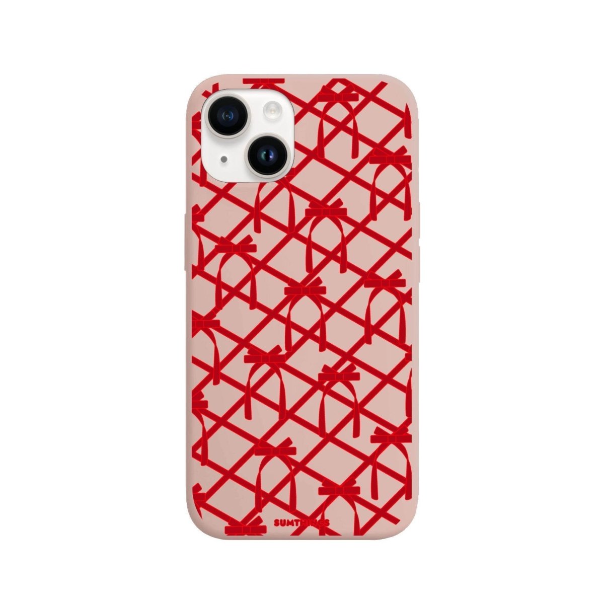 iPhone 14 Plus Ribbon Grid Premium Telefon Kılıfı Bej - SUMTHINCS