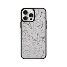iPhone 14 Plus Silver Doodles Leather Vegan Deri Telefon Kılıfı Gri - SUMTHINCS