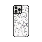 iPhone 14 Plus Silver Doodles Leather Vegan Deri Telefon Kılıfı Beyaz - SUMTHINCS