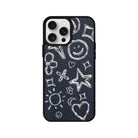 iPhone 14 Plus Silver Doodles Leather Vegan Deri Telefon Kılıfı Pasifik Mavi - SUMTHINCS