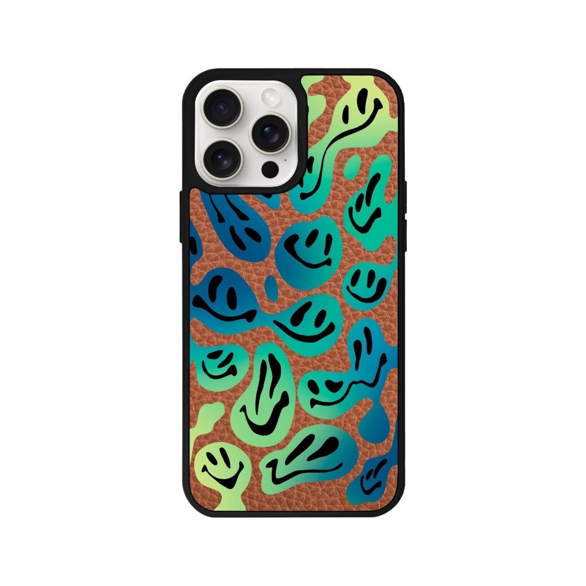 iPhone 14 Plus Smiley Leather Vegan Deri Telefon Kılıfı Kahverengi - SUMTHINCS