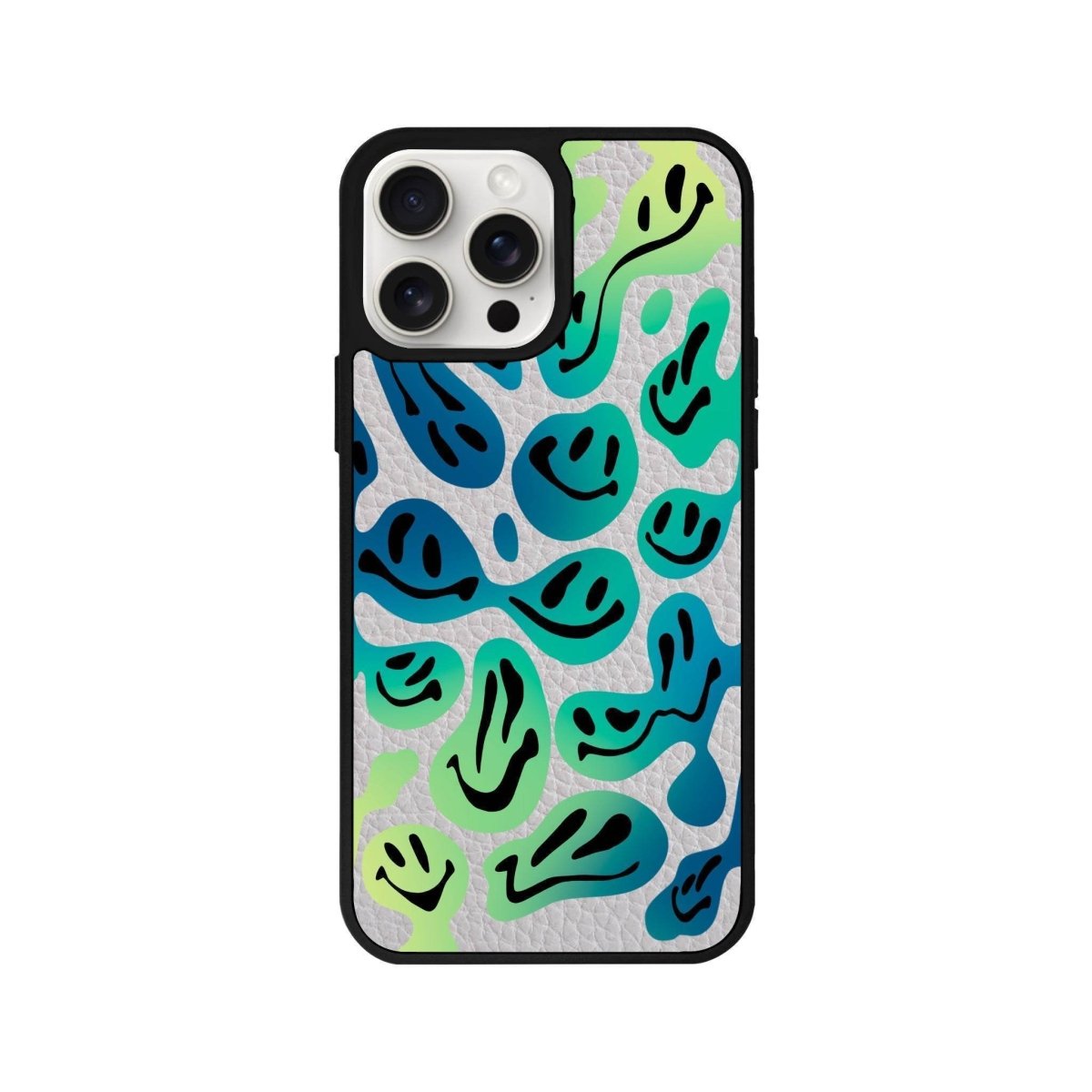 iPhone 14 Plus Smiley Leather Vegan Deri Telefon Kılıfı Gri - SUMTHINCS