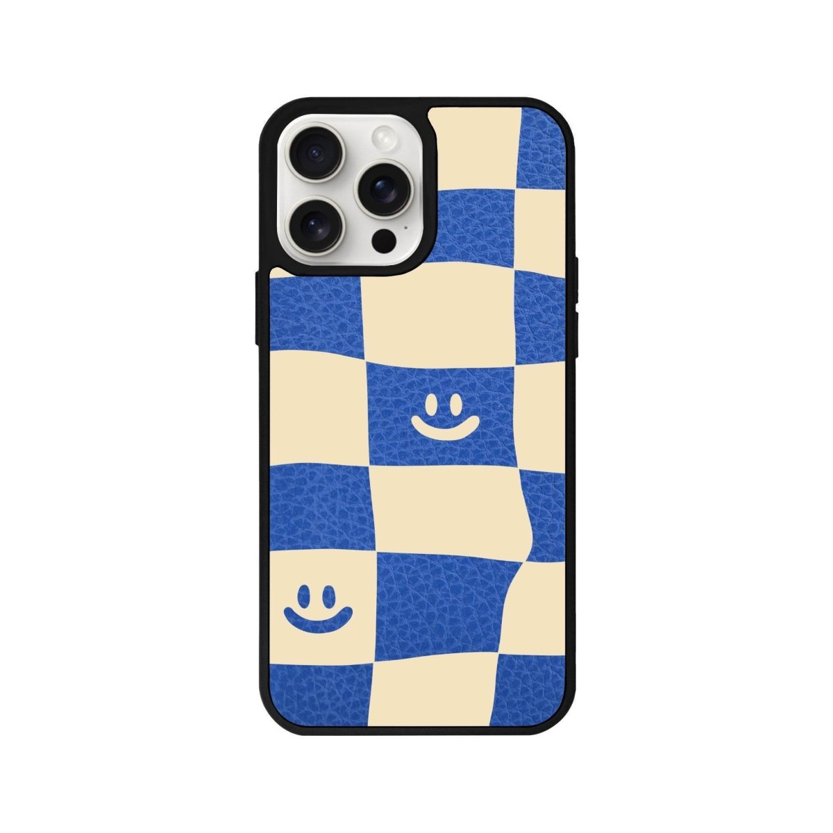 iPhone 14 Plus Smiling Check Leather Vegan Deri Telefon Kılıfı - SUMTHINCS