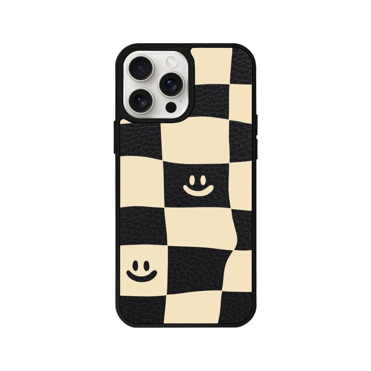 iPhone 14 Plus Smiling Check Leather Vegan Deri Telefon Kılıfı - SUMTHINCS
