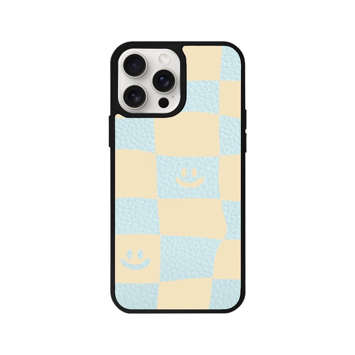 iPhone 14 Plus Smiling Check Leather Vegan Deri Telefon Kılıfı - SUMTHINCS