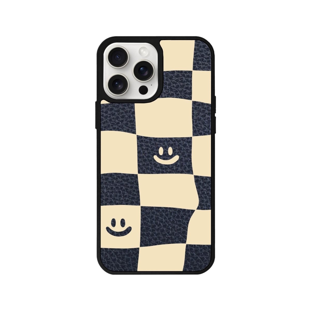 iPhone 14 Plus Smiling Check Leather Vegan Deri Telefon Kılıfı - SUMTHINCS