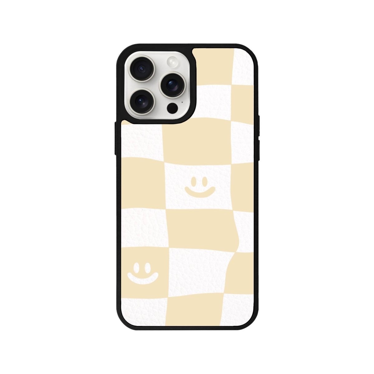 iPhone 14 Plus Smiling Check Leather Vegan Deri Telefon Kılıfı - SUMTHINCS