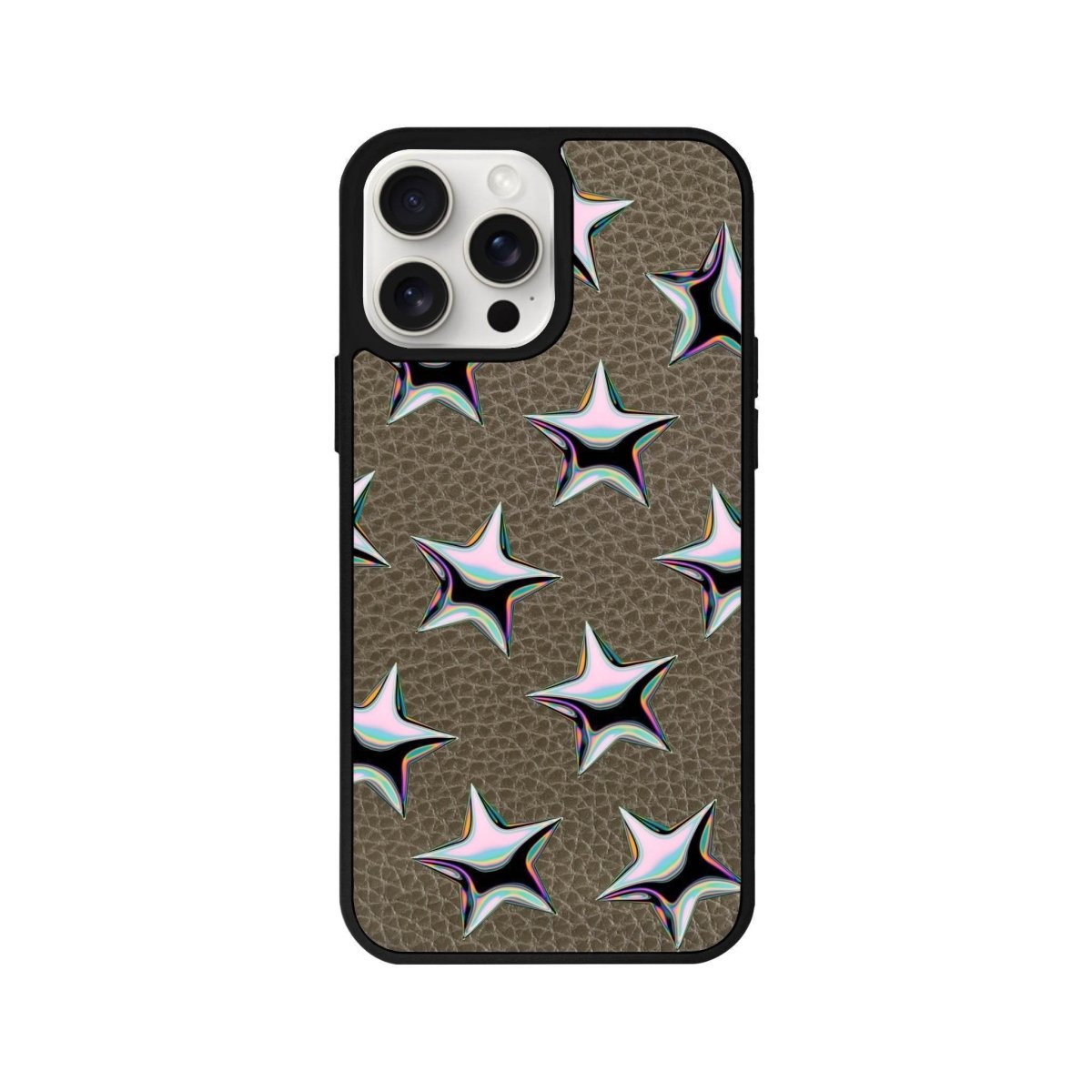 iPhone 14 Plus Stars Leather Vegan Deri Telefon Kılıfı Haki - SUMTHINCS