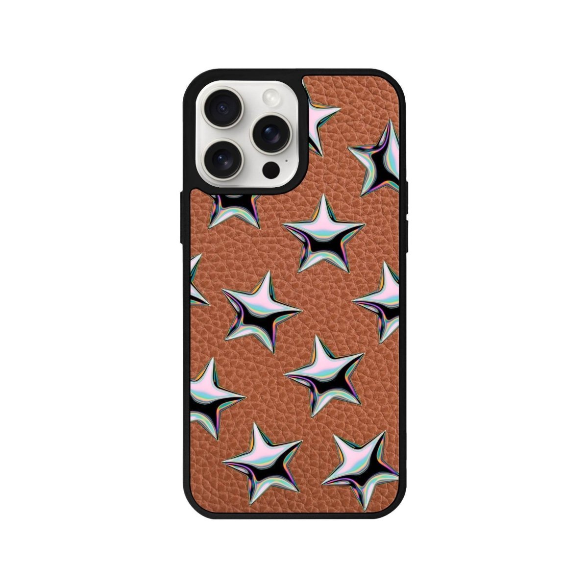 iPhone 14 Plus Stars Leather Vegan Deri Telefon Kılıfı Kahverengi - SUMTHINCS