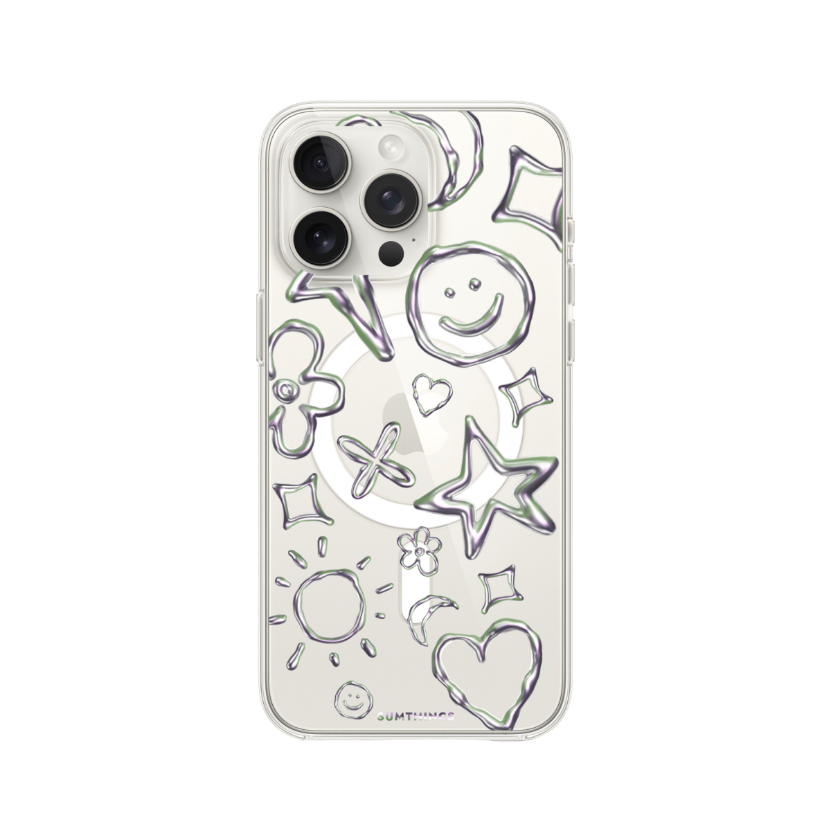 iPhone 14 Pro Silver Doodles Clear Magsafe Şeffaf Telefon Kılıfı - SUMTHINCS