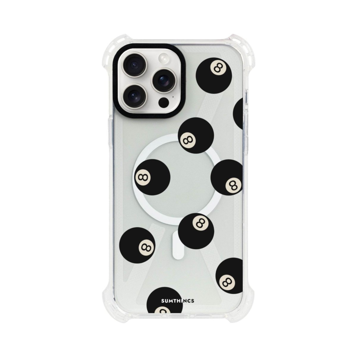 iPhone 15 Plus 8Ball Bumper Magsafe Şeffaf Telefon Kılıfı Beyaz Şeffaf - SUMTHINCS