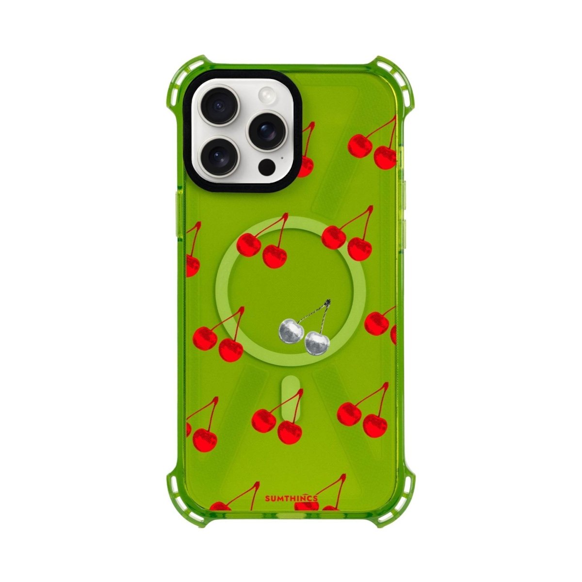 iPhone 15 Plus Disco Cherry Bumper Magsafe Şeffaf Telefon Kılıfı Yeşil - SUMTHINCS