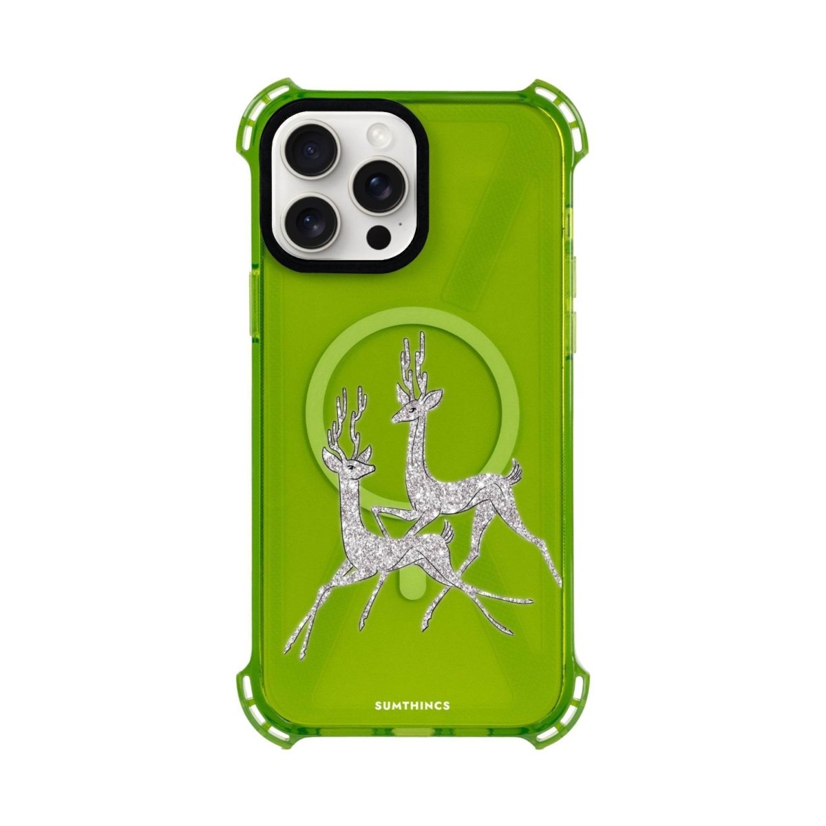 iPhone 15 Plus Disco Deers Bumper Magsafe Şeffaf Telefon Kılıfı Yeşil - SUMTHINCS