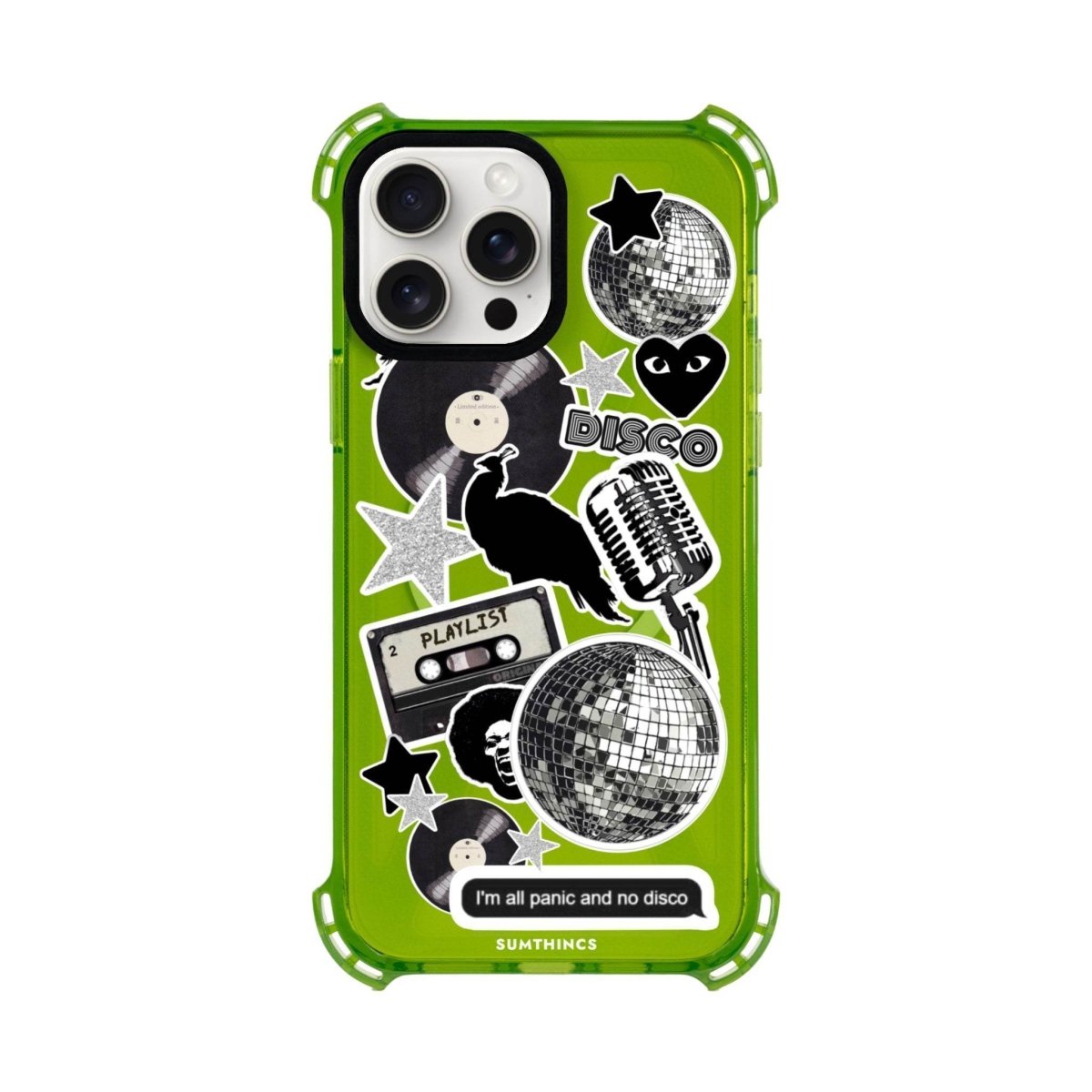 iPhone 15 Plus Disco Stickers Bumper Magsafe Şeffaf Telefon Kılıfı Yeşil - SUMTHINCS